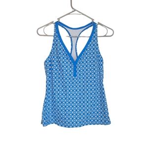 Beach House Blue Geometric Racerback Tankini Top Size 10 Swim Resort
